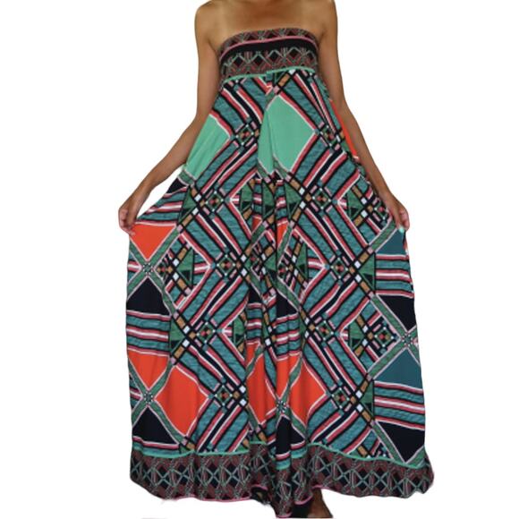 Fate Tie Back Strapless Taitha Jumpsuit Size Small Multi Geometric Tribal Womens - Picture 2 of 9